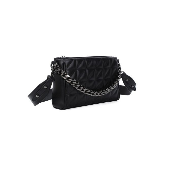 Seitenansicht coole Designer Abendtasche im Stepp Design schwarz