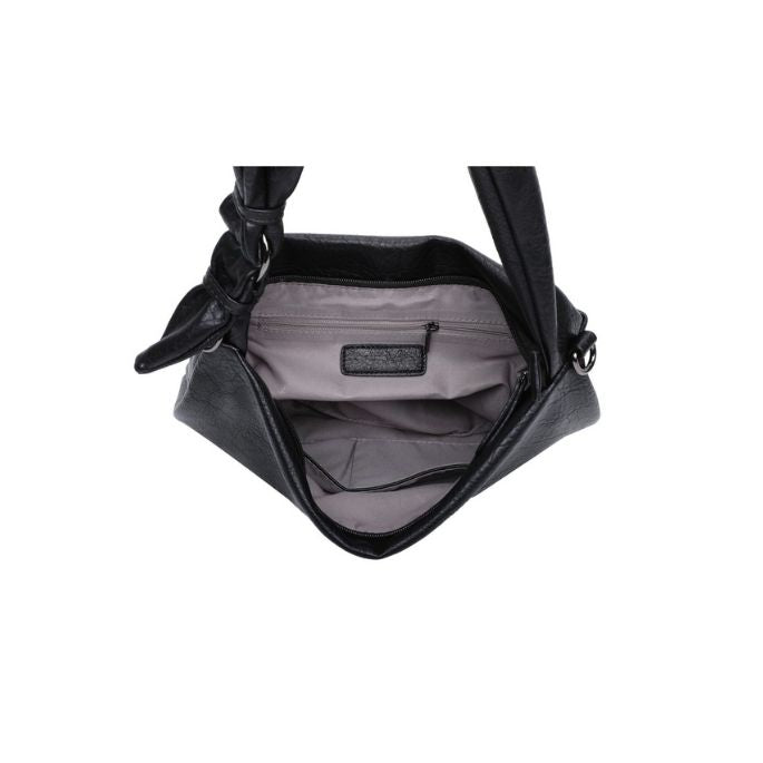Draufsicht Innenansicht coole Design Handtasche schwarz alltagstauglich