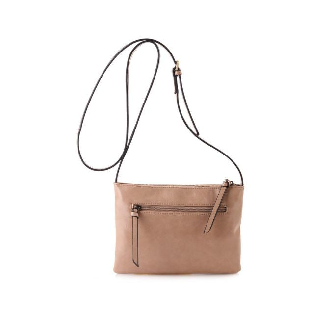 Rückansicht moderne taupefarbene Abendtasche