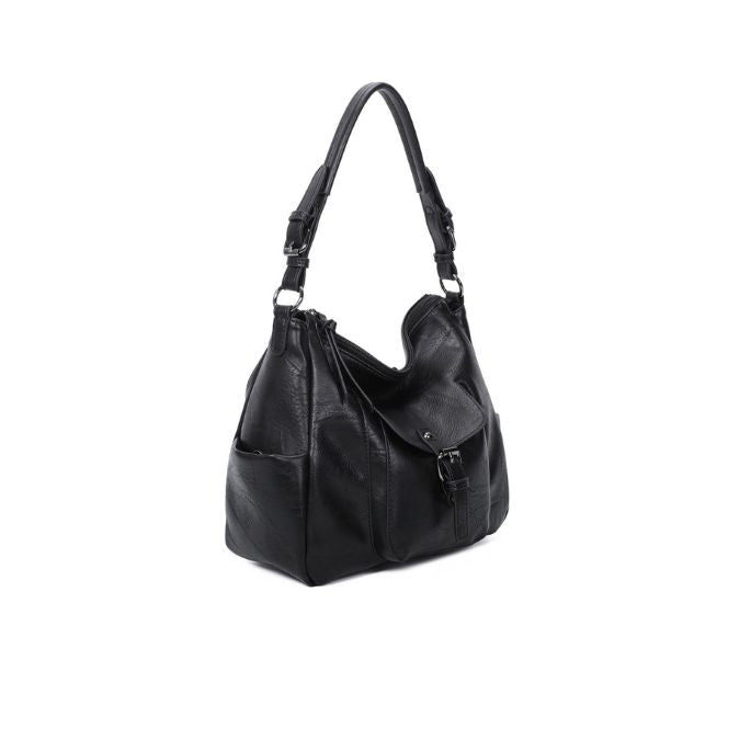 praktische Seitentasche der schwarze Schultertasche mit Henkel und Fronttasche 