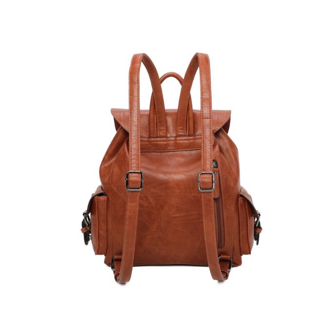 Rückseite moderner Rucksack mit vielen Seitentaschen, trendy, geräumi