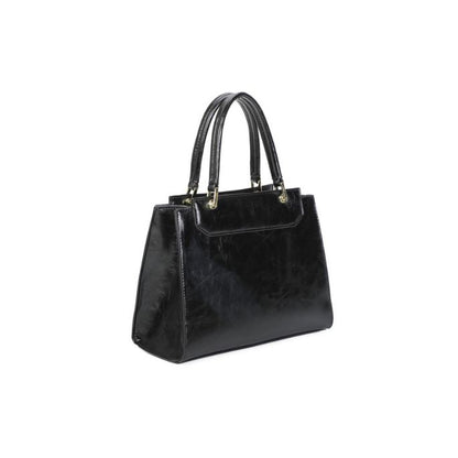 Seitenansicht elegante Handtasche mit Gold Details in schwarz oder camelfarben