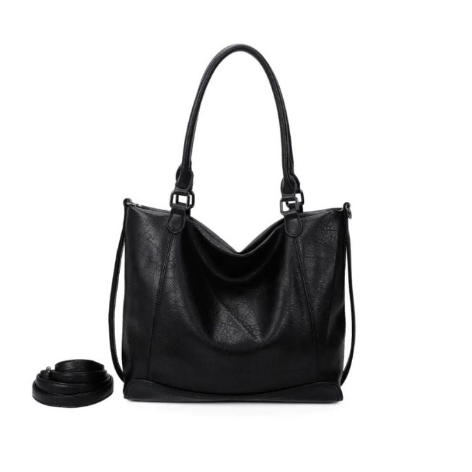 moderne geräumige Shopper tasche mit stabilen Griffen, viele Innentaschen, schwarz, mittelgroß