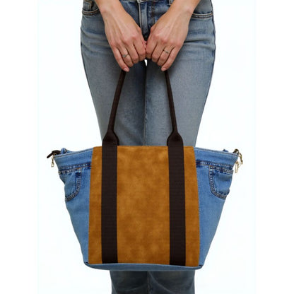 Wildleder-Denim Shopper im trendigen Trapez-Design