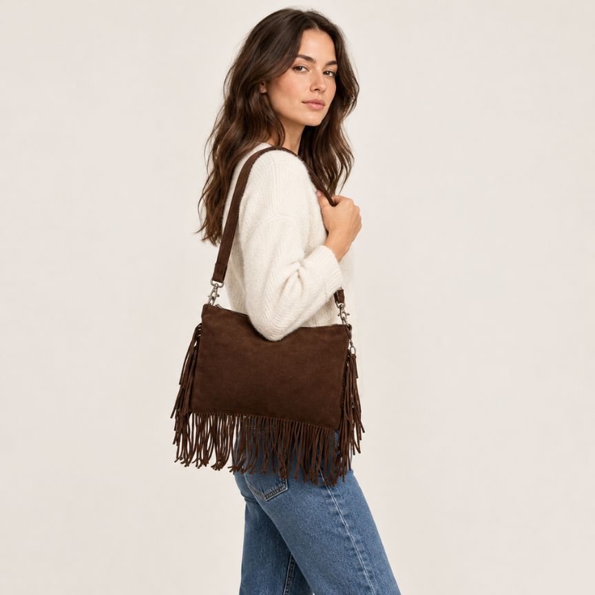 Elisabeth - Wildleder Crossbodybag mit Fransen - Boho-Style
