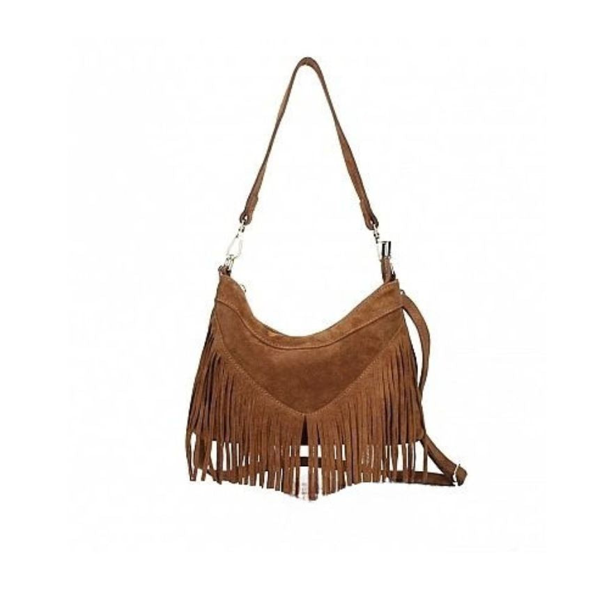 Wildleder Crossbodybag mit Fransen - Moderner Boho-Style