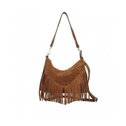 Wildleder Crossbodybag mit Fransen - Moderner Boho-Style