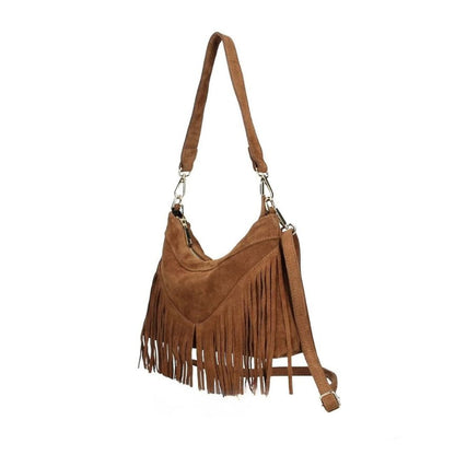 Wildleder Crossbodybag mit Fransen - Moderner Boho-Style