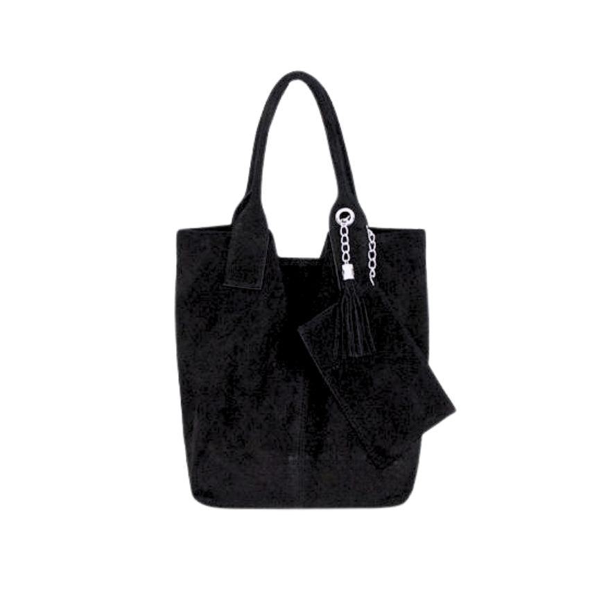 Damen Shopper-Tasche aus Wildleder - Handgefertigt mit Metallbeschlägen