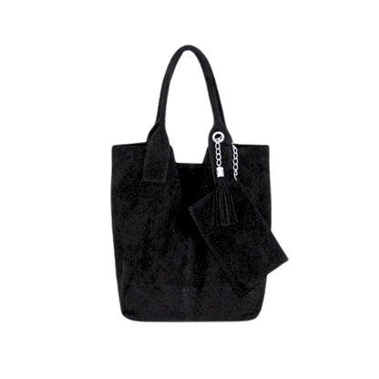 Damen Shopper-Tasche aus Wildleder - Handgefertigt mit Metallbeschlägen