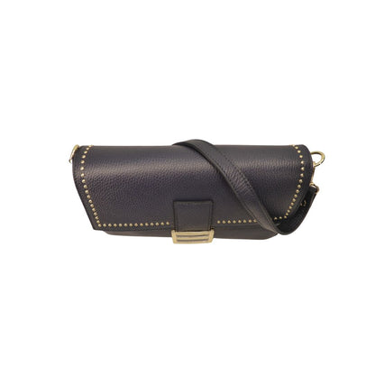 Draufsicht Elegante Baguettetasche Clutch Dollaroleder dunkelblau schöne Nietendetails