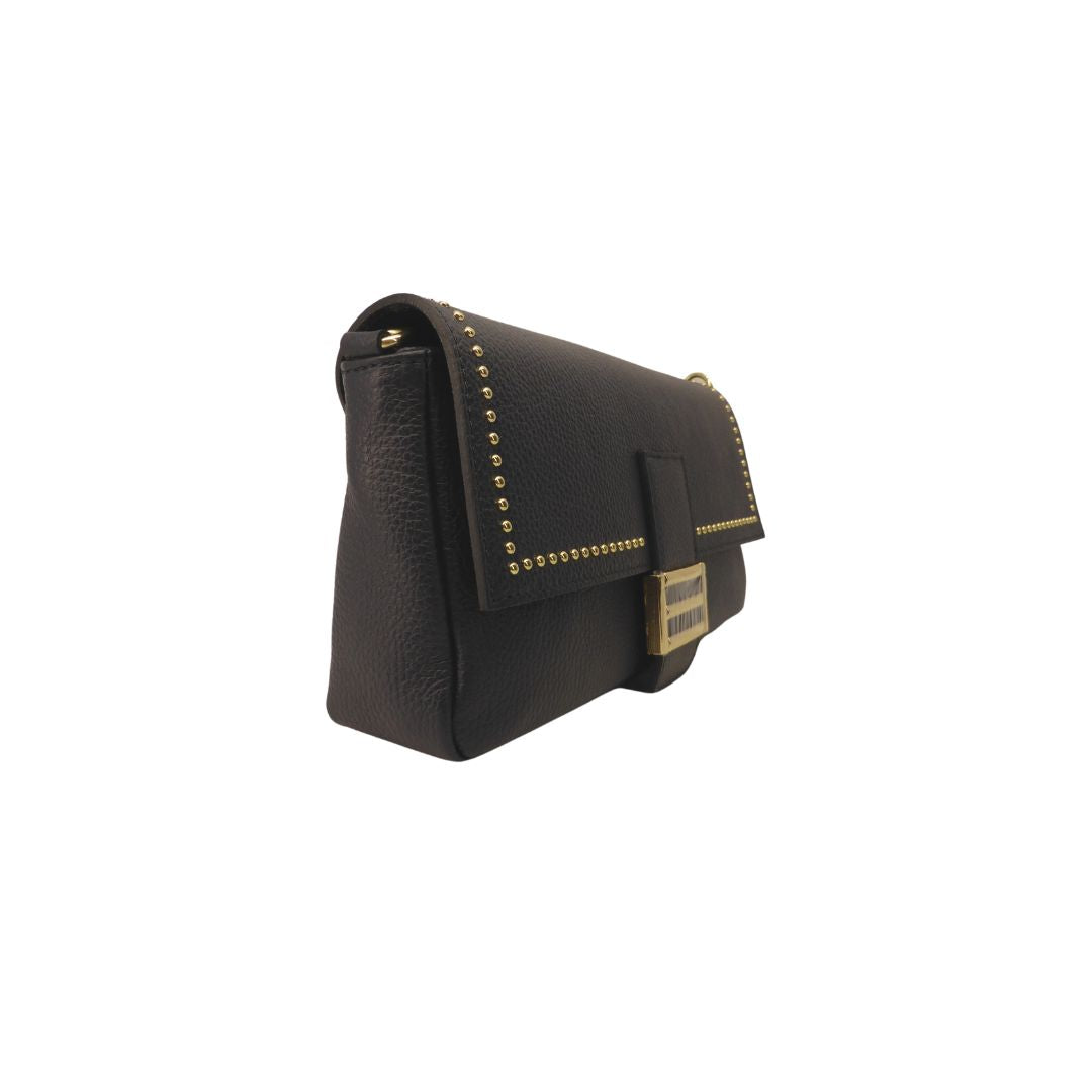 Seitenansicht Elegante Baguettetasche Clutch Dollaroleder dunkelblau