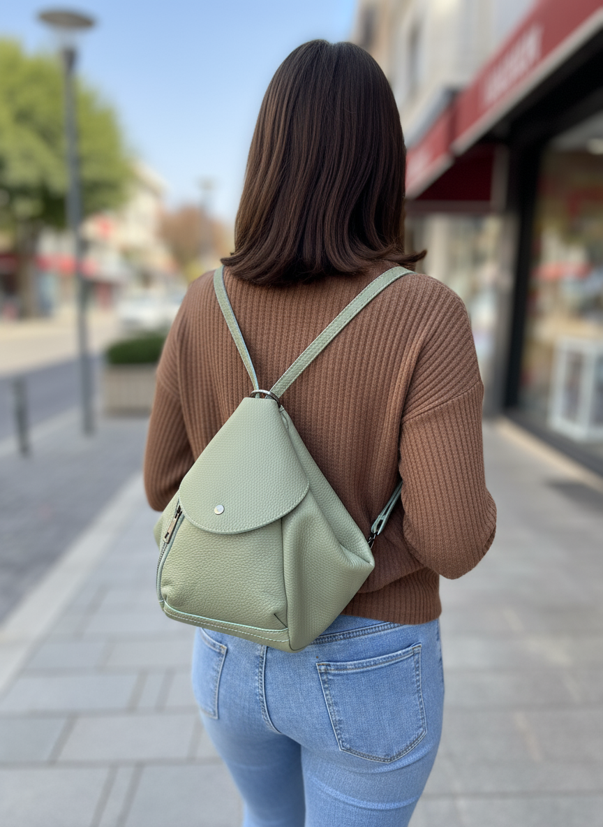 Damen Schultertasche mit Rucksack-Funktion und versteckter Tasche