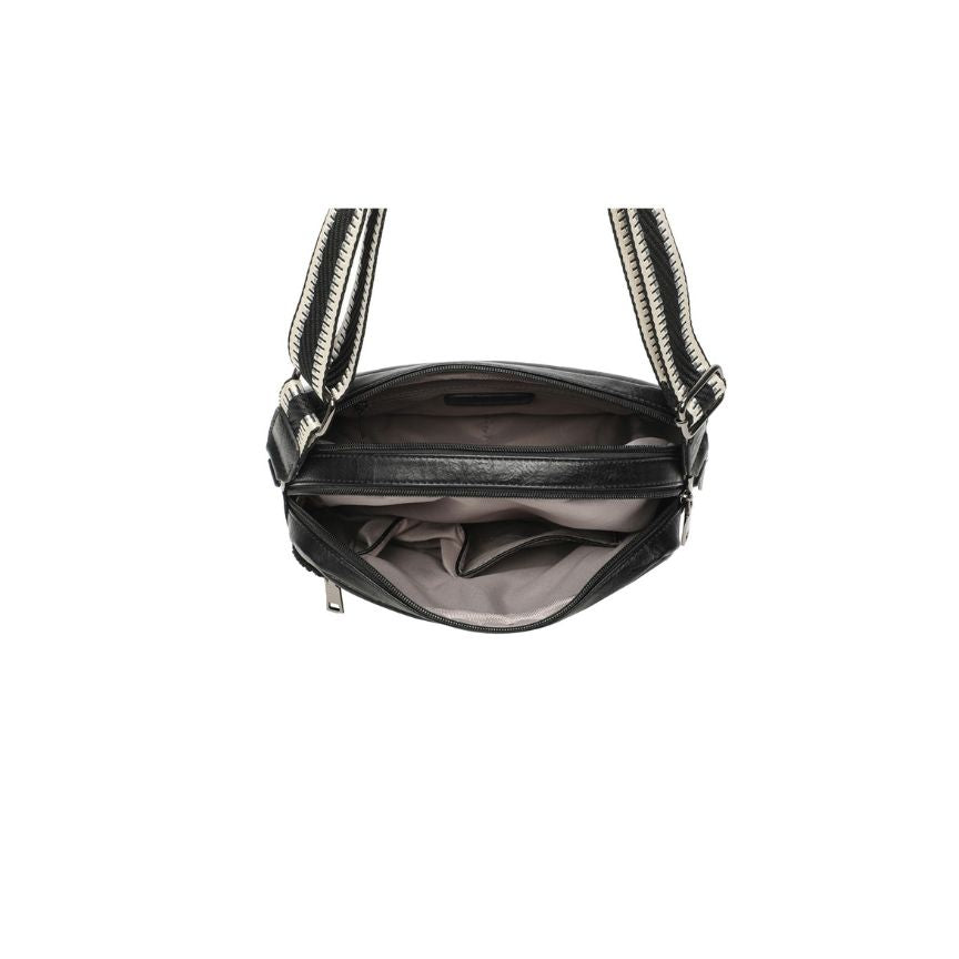 Crossbody-Bag - mittelgroße Damenhandtasche im Leder-Stoff Materialmix