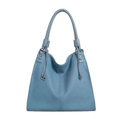 blaue Damen Einkaufstasche-Shopper mit schönen Griffen im Webdesign und Metaldesigndetails