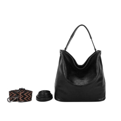 Shopper Tasche modern, geräumig stabil Henkel und breiter moderner Schultergurt schwarz