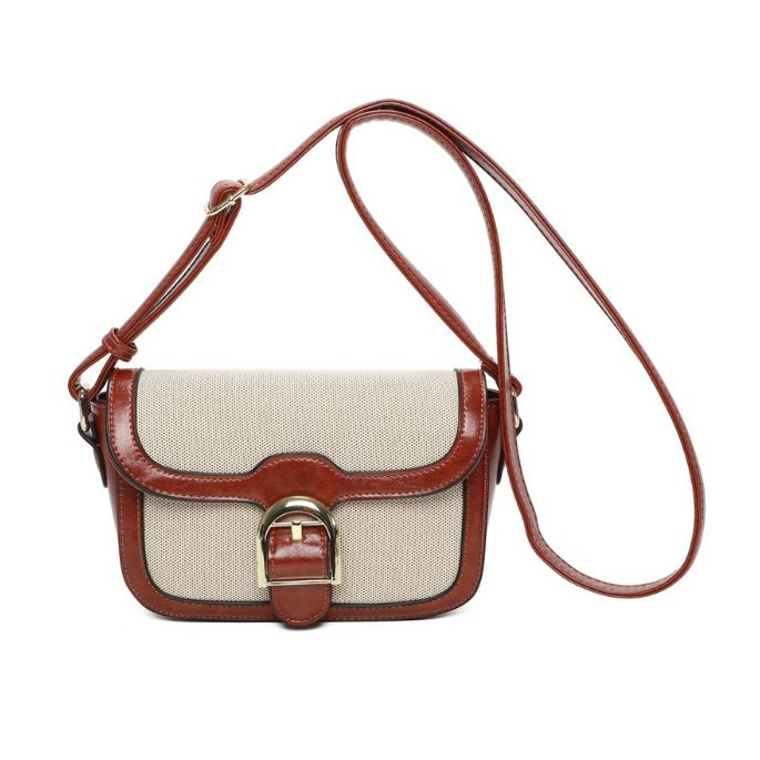 Mini-Abendtasche-Stoffoptik mit langem Schultergurt Materialmix zweifarbig