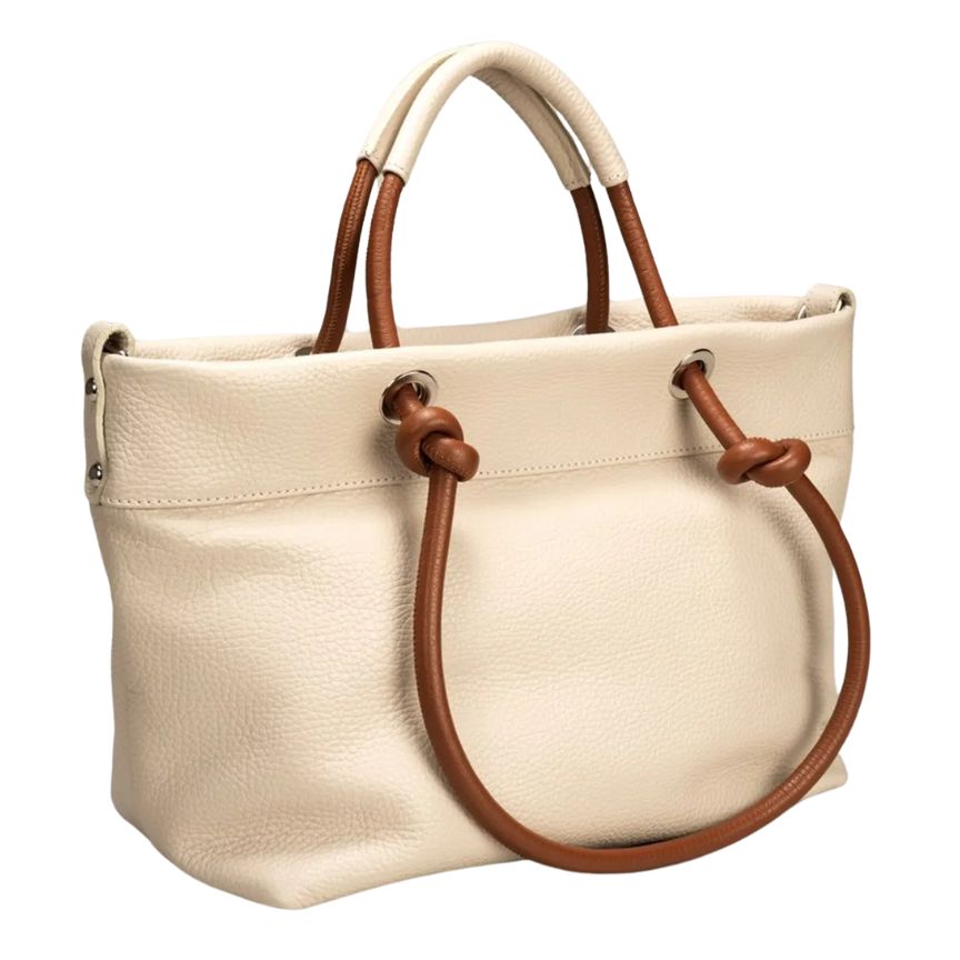Stylische Italienische Leder Umhängetasche mit modernen braun-beige Tragegriffe