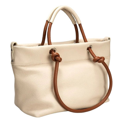 Stylische Italienische Leder Umhängetasche mit modernen braun-beige Tragegriffe