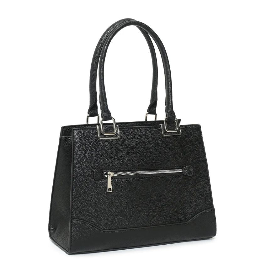 Damen Handtasche mittelgroß - elegant und praktisch mit henkeln und Metaldetails schwarz