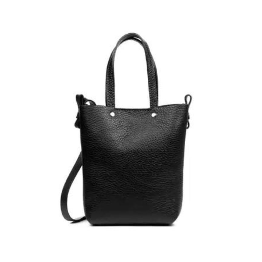Must-have Damen Leder Minimalistische Shopper mit Tragegriffe und Schulterriemen schwarz 